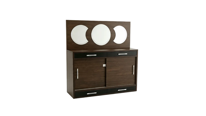 Dark Wood Sideboard with Triptych Mirror Drawers