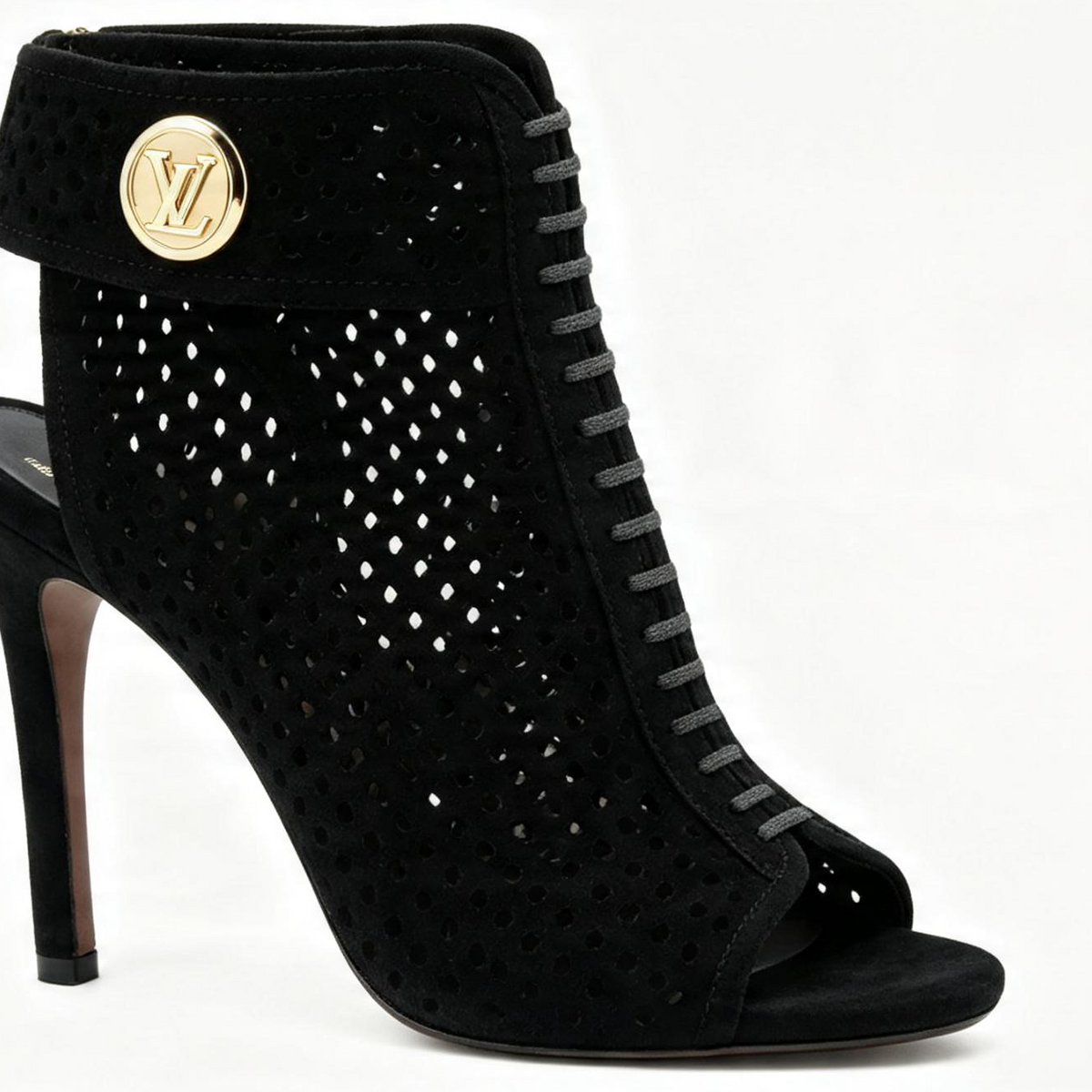 Louis Vuitton Black Suede Perforated Peep-Toe Stiletto