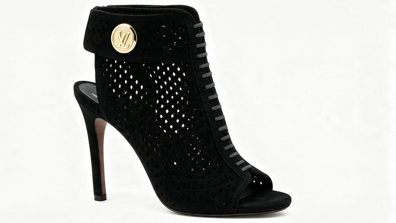 Louis Vuitton Black Suede Perforated Peep-Toe Stiletto