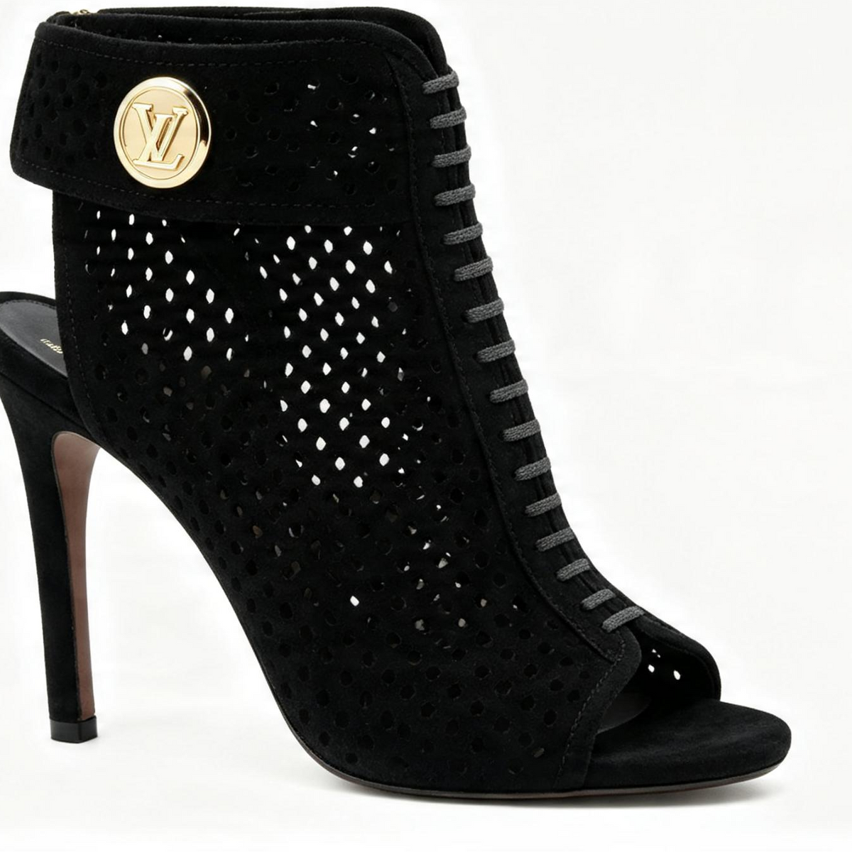 Louis Vuitton Black Suede Perforated Peep-Toe Stiletto