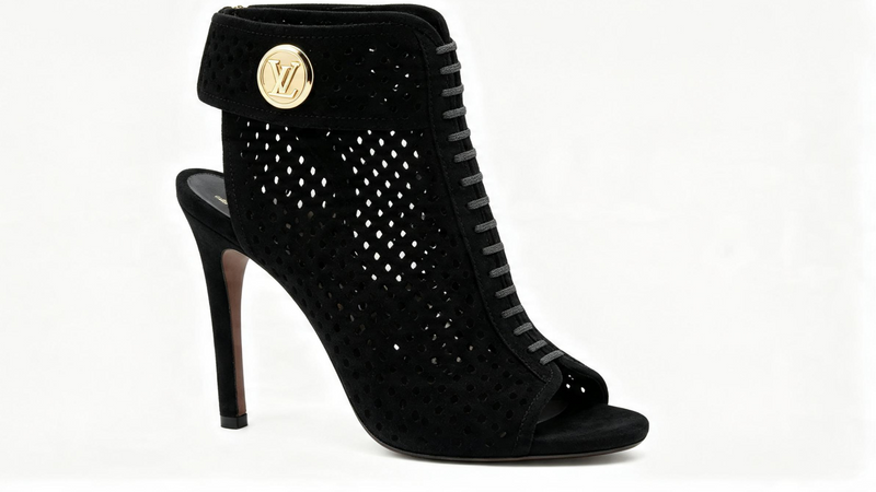 Louis Vuitton Black Suede Perforated Peep-Toe Stiletto