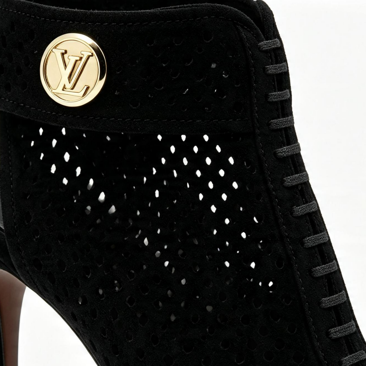 Louis Vuitton Black Suede Perforated Peep-Toe Stiletto