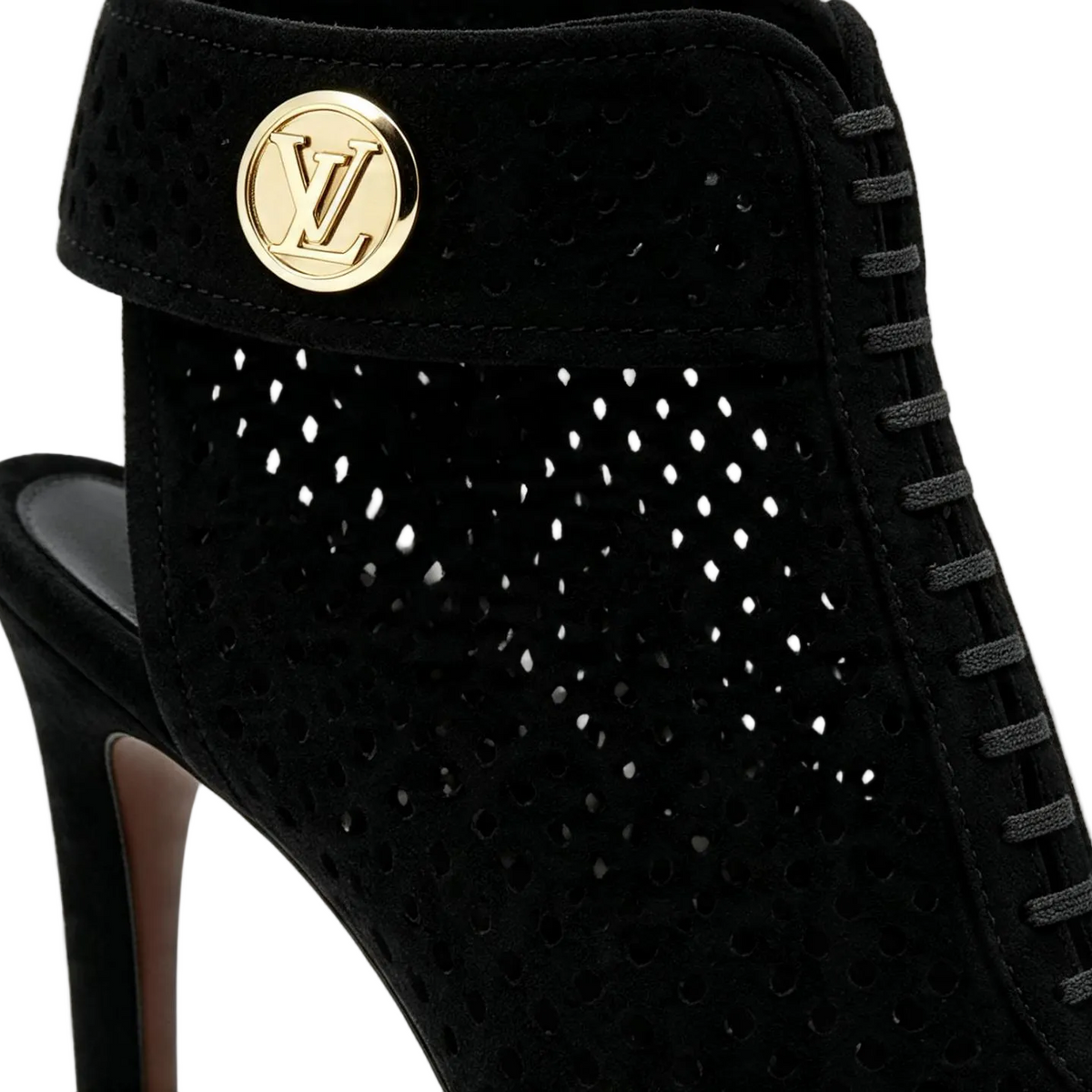 Louis Vuitton Black Suede Perforated Peep-Toe Stiletto