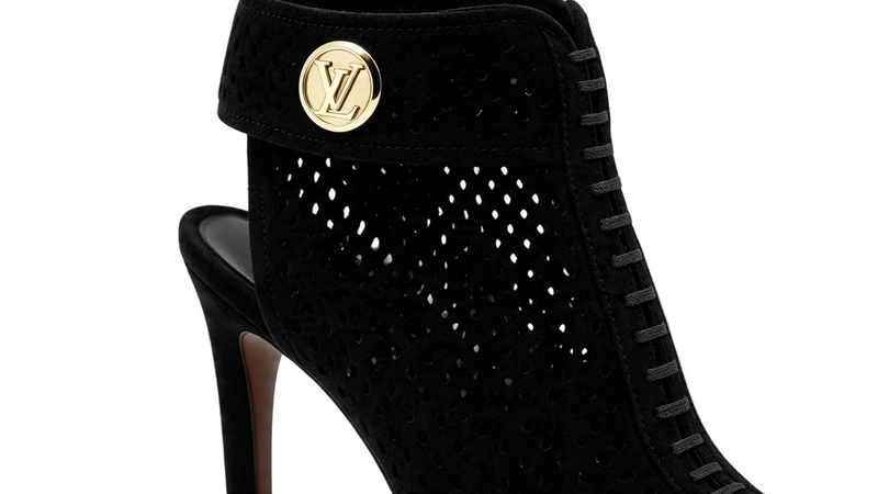 Louis Vuitton Black Suede Perforated Peep-Toe Stiletto