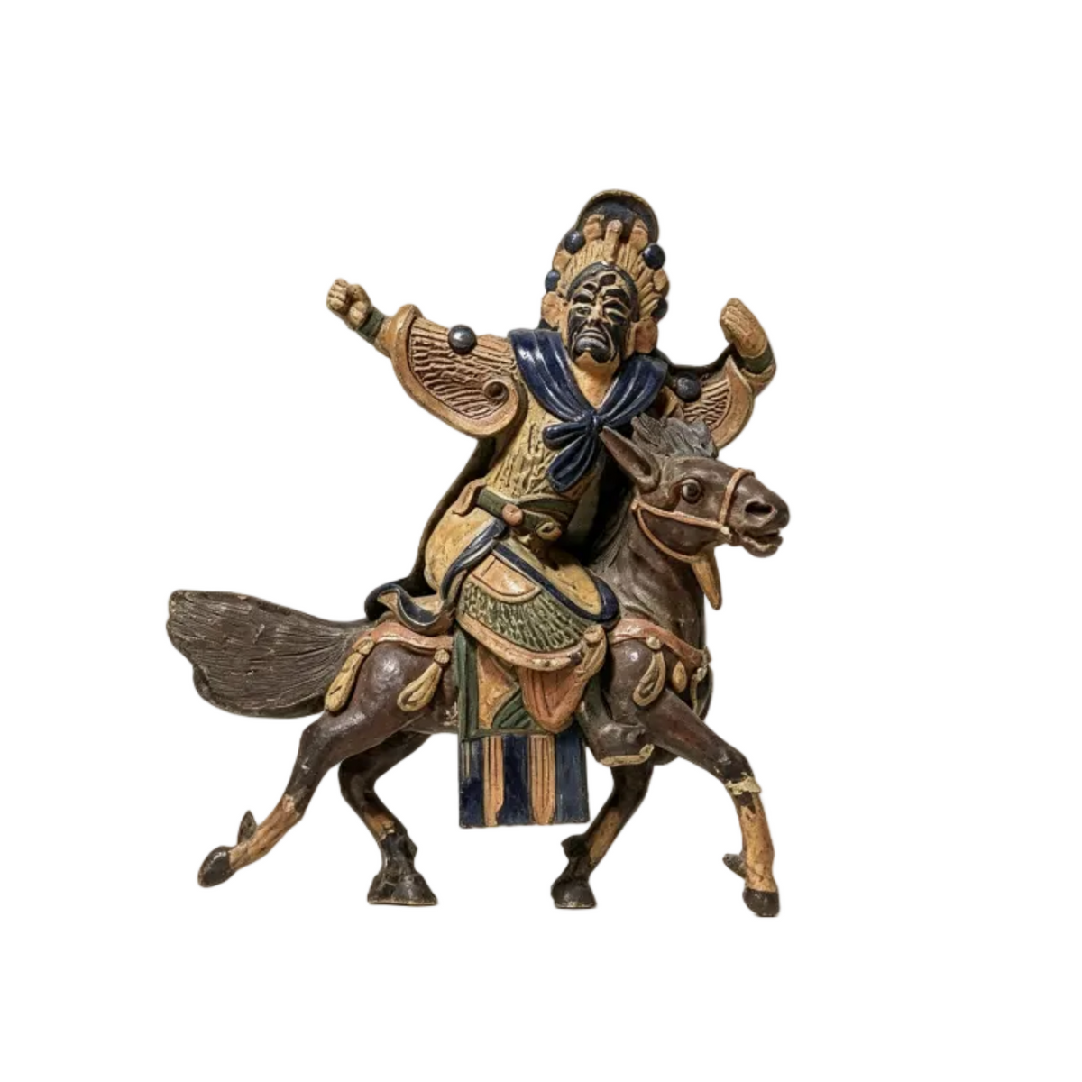 Antique Chinese Terracotta Warrior on Horseback — Qing
