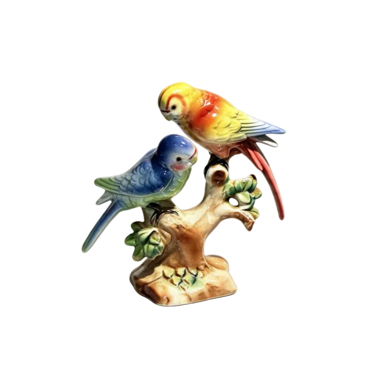 Vintage Love Birds Figurine Porcelain Budgerigar Parrots