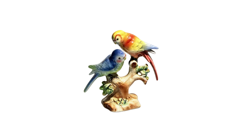 Vintage Love Birds Figurine Porcelain Budgerigar Parrots