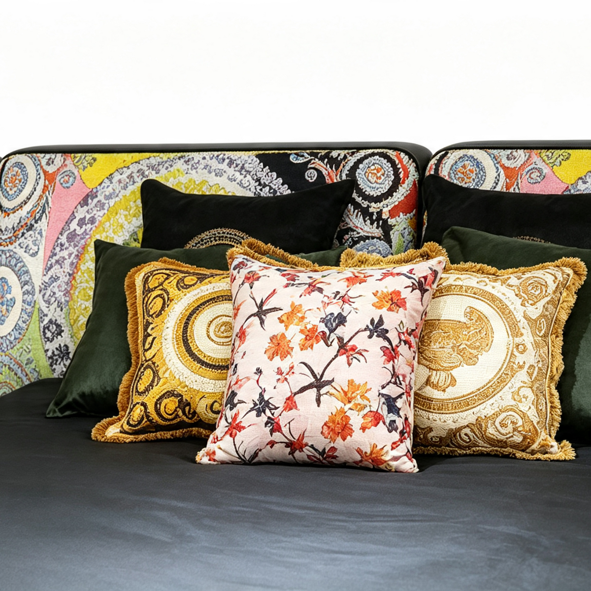 Designer Inspired King Size Bed Frame Tapestry Headboard