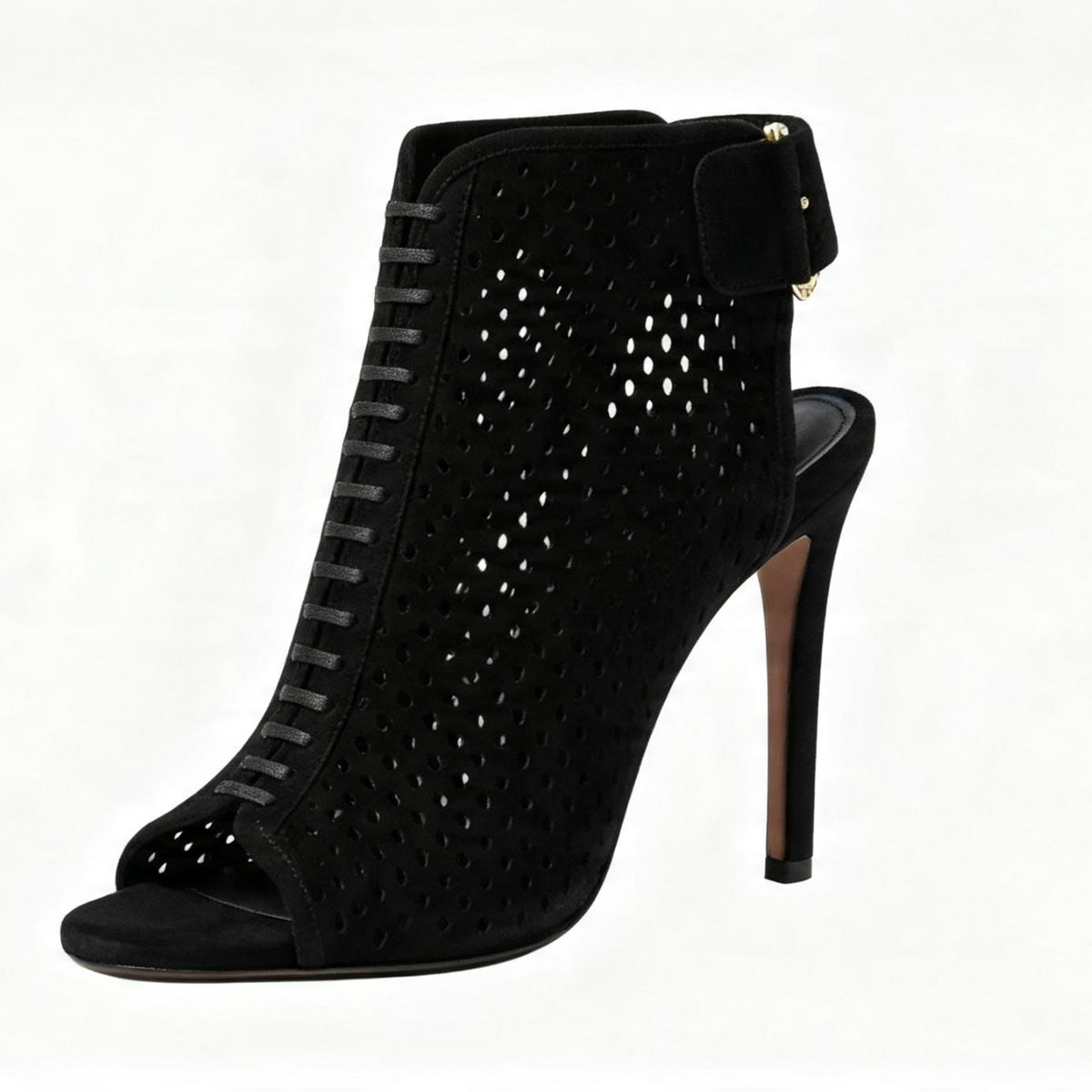 Louis Vuitton Black Suede Perforated Peep-Toe Stiletto