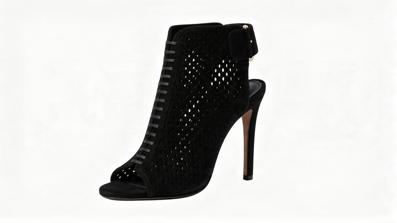 Louis Vuitton Black Suede Perforated Peep-Toe Stiletto