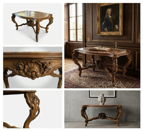 Louis XV Style Carved Wood  Marble Table|286886004985