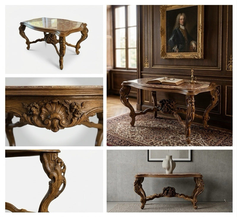 Louis XV Style Carved Wood  Marble Table|286886004985