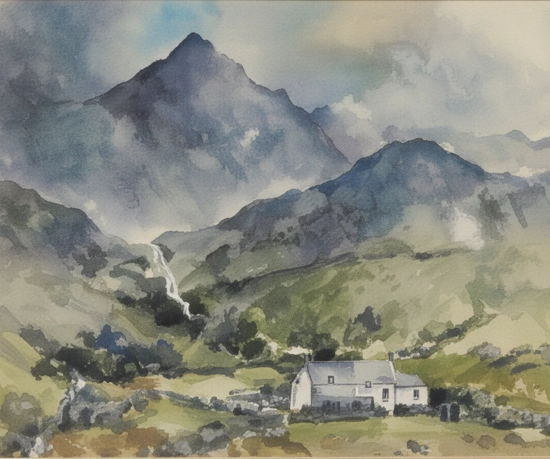 Original Mountain Landscape Watercolor Painting Framed & Matted Atmospheric|286940027530