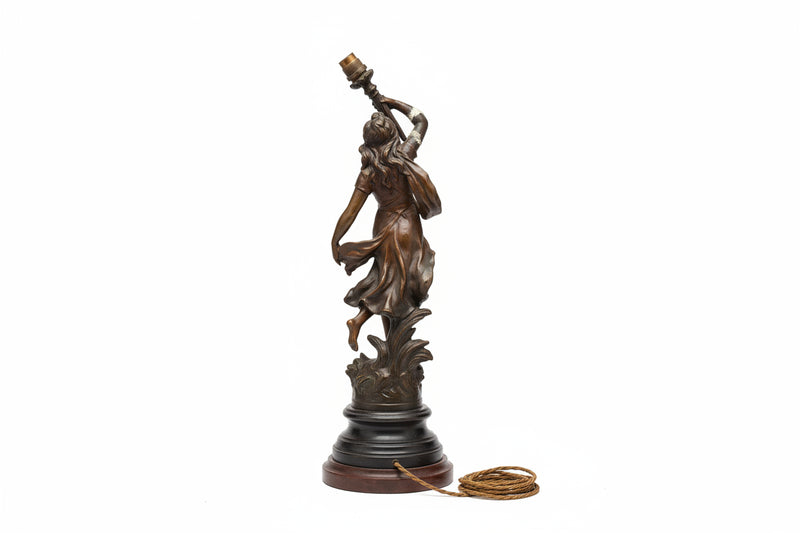 Antique Art Nouveau Spelter Lamp "Le Temps des Roses"by Auguste Moreau (c. 1900)|286964527572