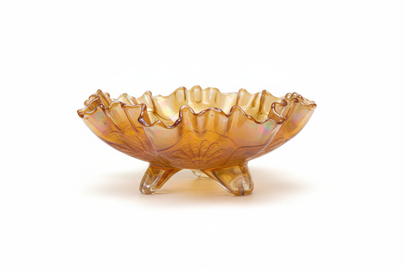 ANTIQUE Carnival Glass Marigold Peacock at the Fountain Ruffled Master Bowl|287008916744