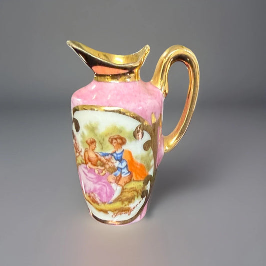 Miniature Pink Porcelain Ewer/Creamer Fragonard-Style Courting Couple Scene|286907599804