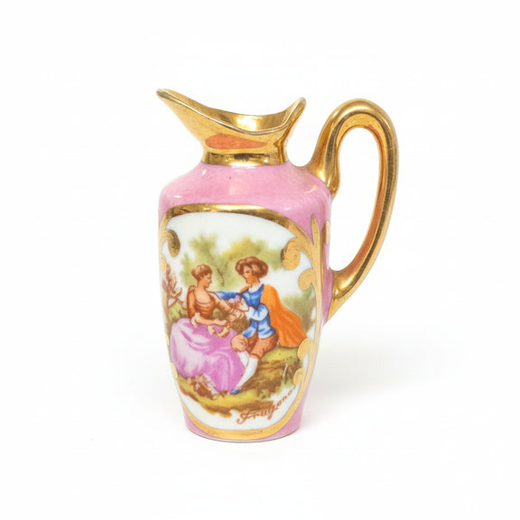 Miniature Pink Porcelain Ewer/Creamer Fragonard-Style Courting Couple Scene|286907599804