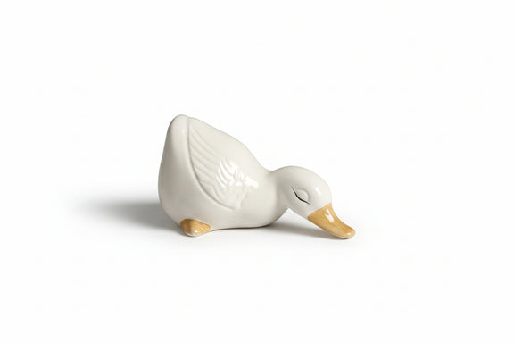 Vintage  White Ceramic Duck Figurine-Sleeping Preening Duckling Glossy Porcelain|286879120662