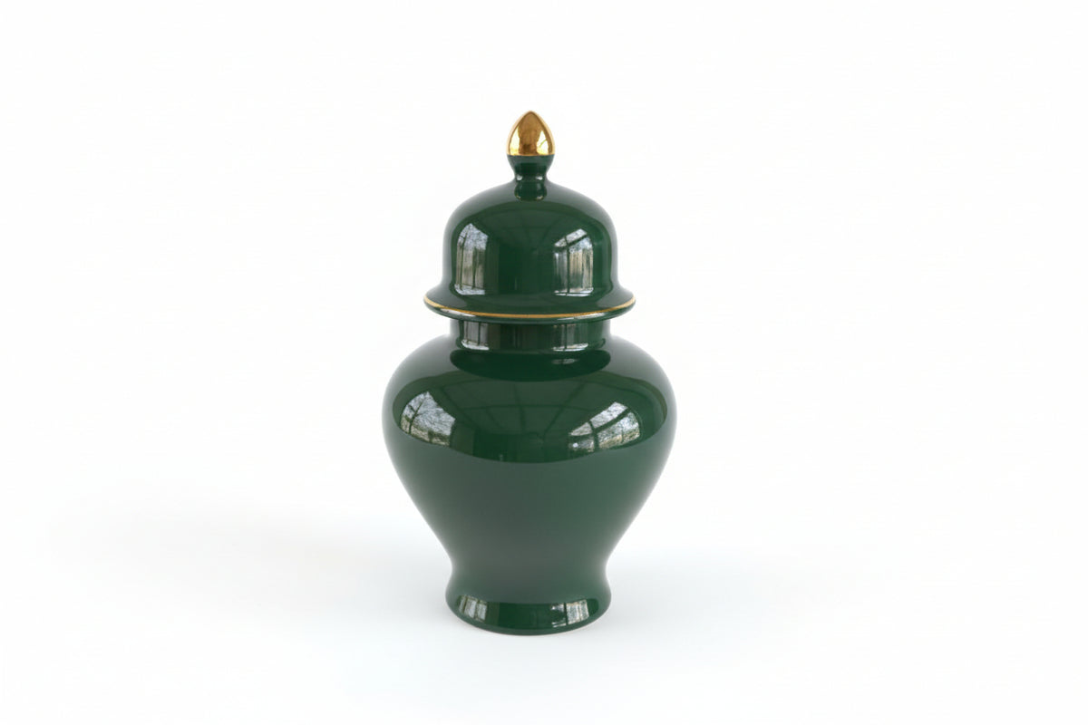 Emerald Green Temple Ginger Jar Gold Finial Home Decor Chinoiserie 10" Tall|286919024071