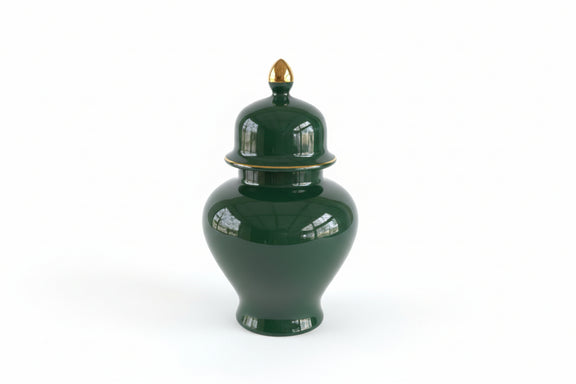 Emerald Green Temple Ginger Jar Gold Finial Home Decor Chinoiserie 10" Tall|286919024071