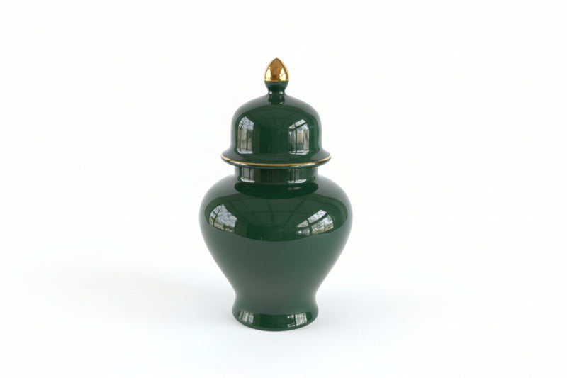 Emerald Green Temple Ginger Jar Gold Finial Home Decor Chinoiserie 10" Tall|286919024071