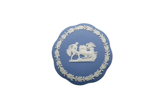Vintage Wedgwood Blue Jasperware Scalloped Trinket Box Chariot & Cherubs England|286877348151