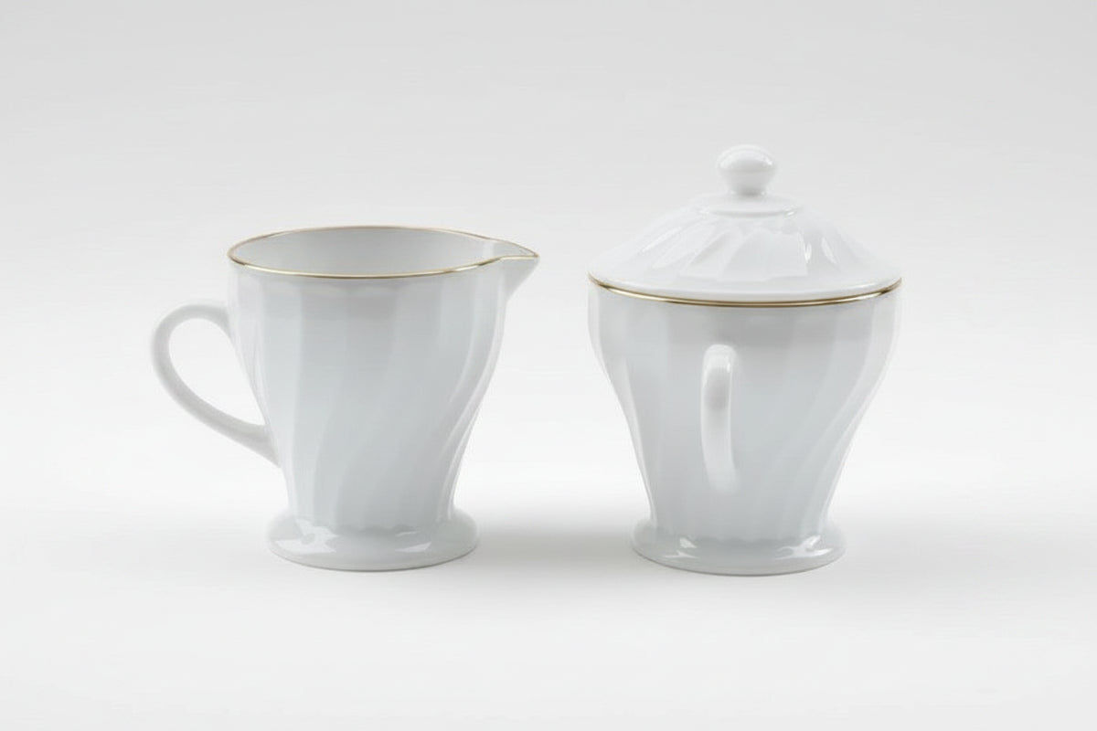 Vintage Anchor Hocking Fire-King Golden Shell Swirl Milk Glass Suger/Creamer|286996316257