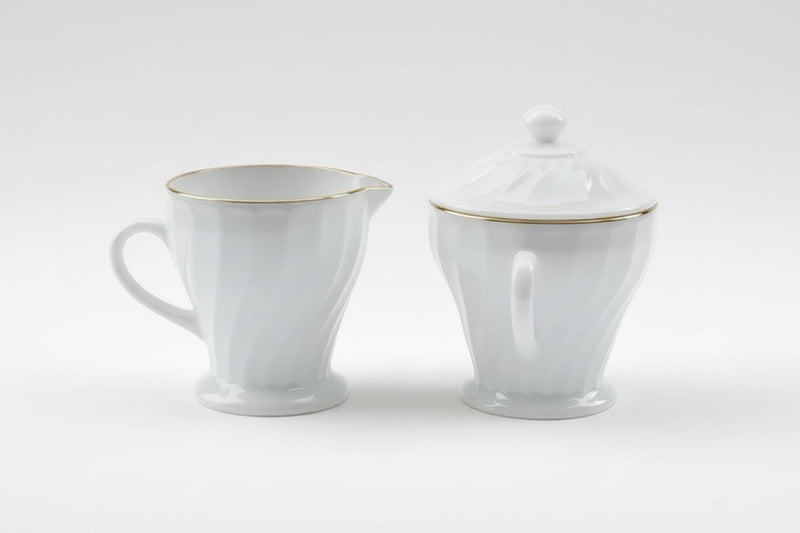 Vintage Anchor Hocking Fire-King Golden Shell Swirl Milk Glass Suger/Creamer|286996316257