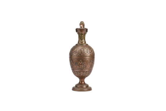 Antique Ornate Repoussé Copper & Brass Ewer Pitcher Jug Figural Decor 1.6kg|286941517379