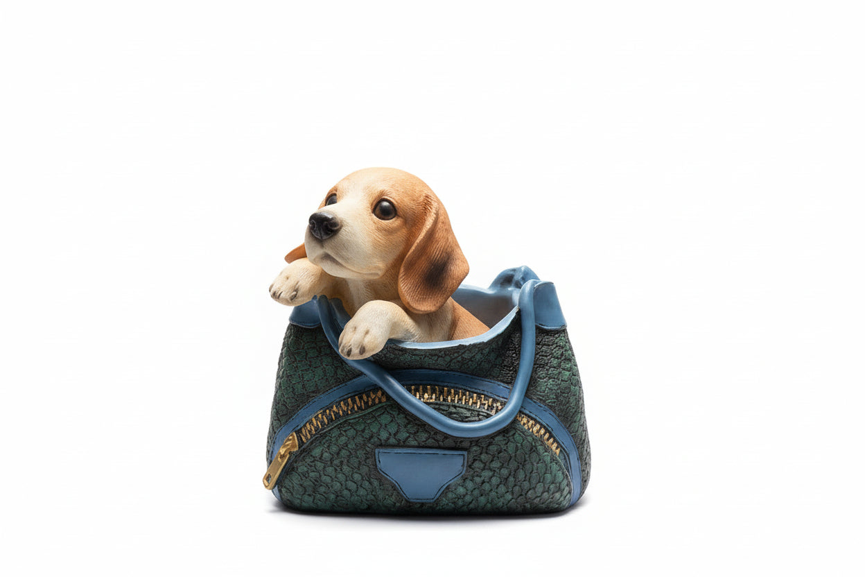 Adorable Puppy Dog in a Designer Style Tote Bag Figurine Statue|286990692266