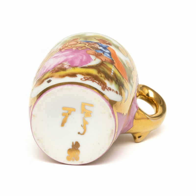 Miniature Pink Porcelain Ewer/Creamer Fragonard-Style Courting Couple Scene|286907599804