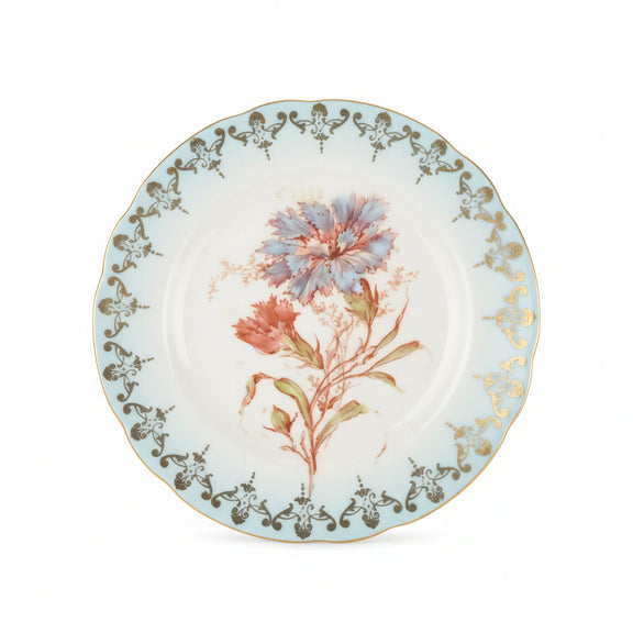 Set of 6 Antique Plates Blue Border Gilt Floral I. 1545 Mark Dresden Style China|286902642663