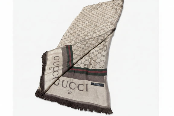 Gucci GG Jacquard Silk Wool Shawl with Iconic Red/Green Web Stripe|286998561455