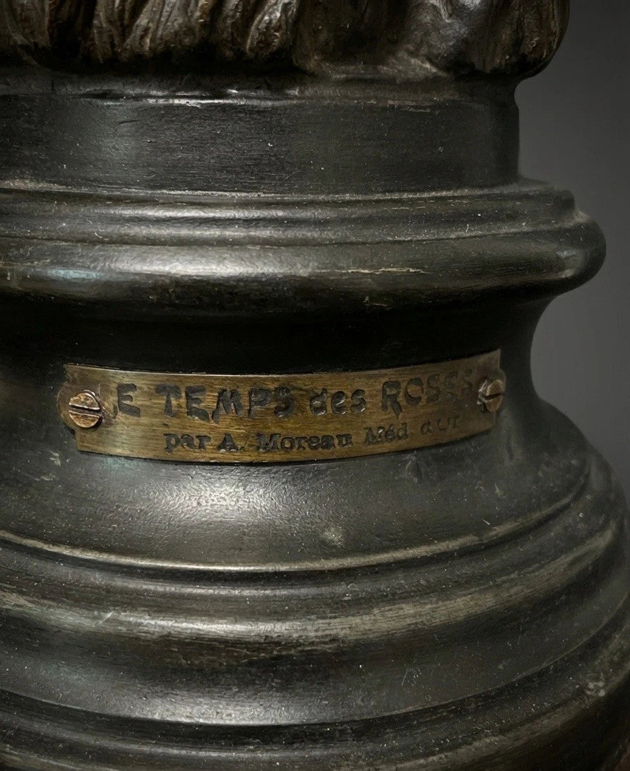Antique Art Nouveau Spelter Lamp "Le Temps des Roses"by Auguste Moreau (c. 1900)|286964527572