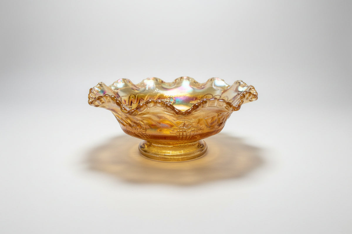 ANTIQUE FENTON Marigold Thistle Carnival Glass Bowl Ruffled Edge C.1911|286941344590