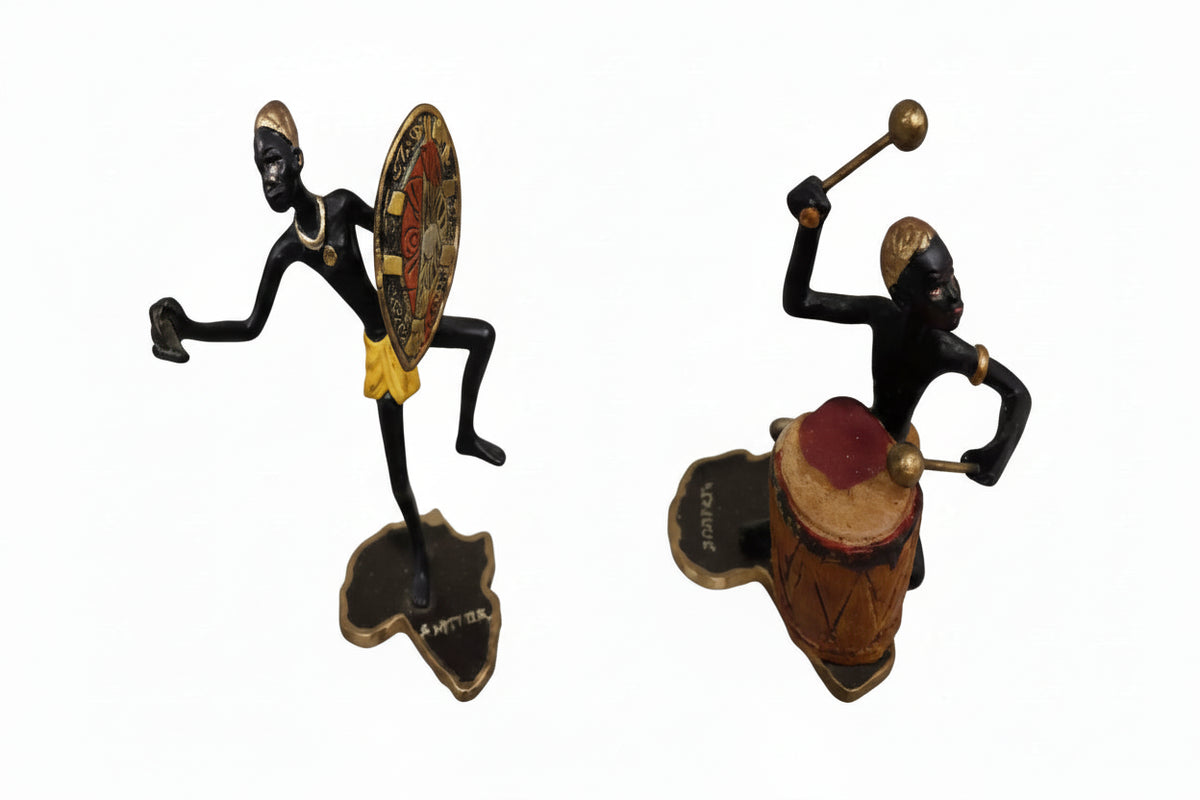 Vintage Mid Century African Tribal Bronze Figures - Set of 4 Stylized Sculptures|286914869338
