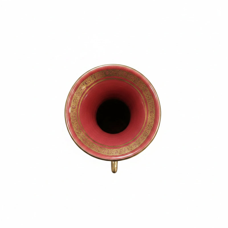 Vintage Miniature Red & Gold Floral Bud Vase - 15cm Hand-Painted Ceramic|286938716621
