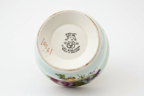 Vintage EB FOLEY Bone China England Cup & Saucer w/ PINK ROSES on Light Blue|286875558903