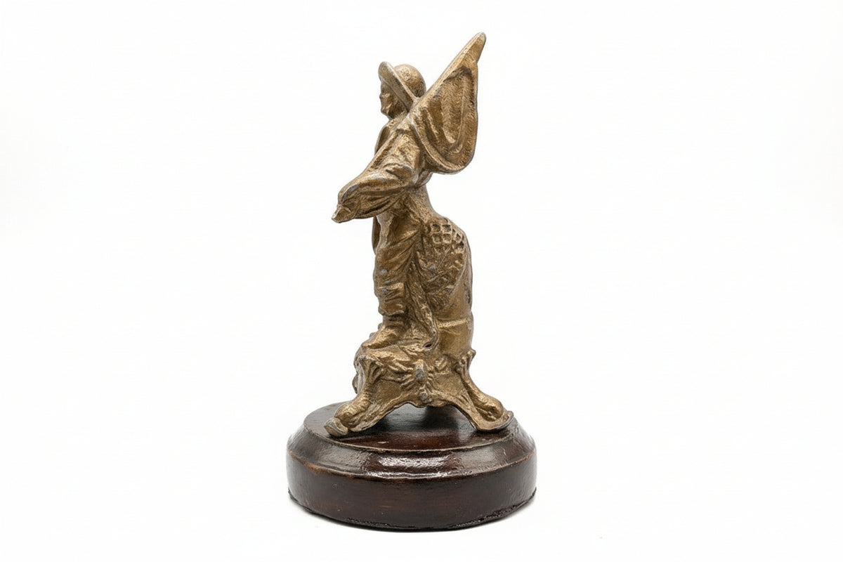 Antique Spelter Figurine French Cavalier Musketeer Statue Bearer Wood Base|286933553369