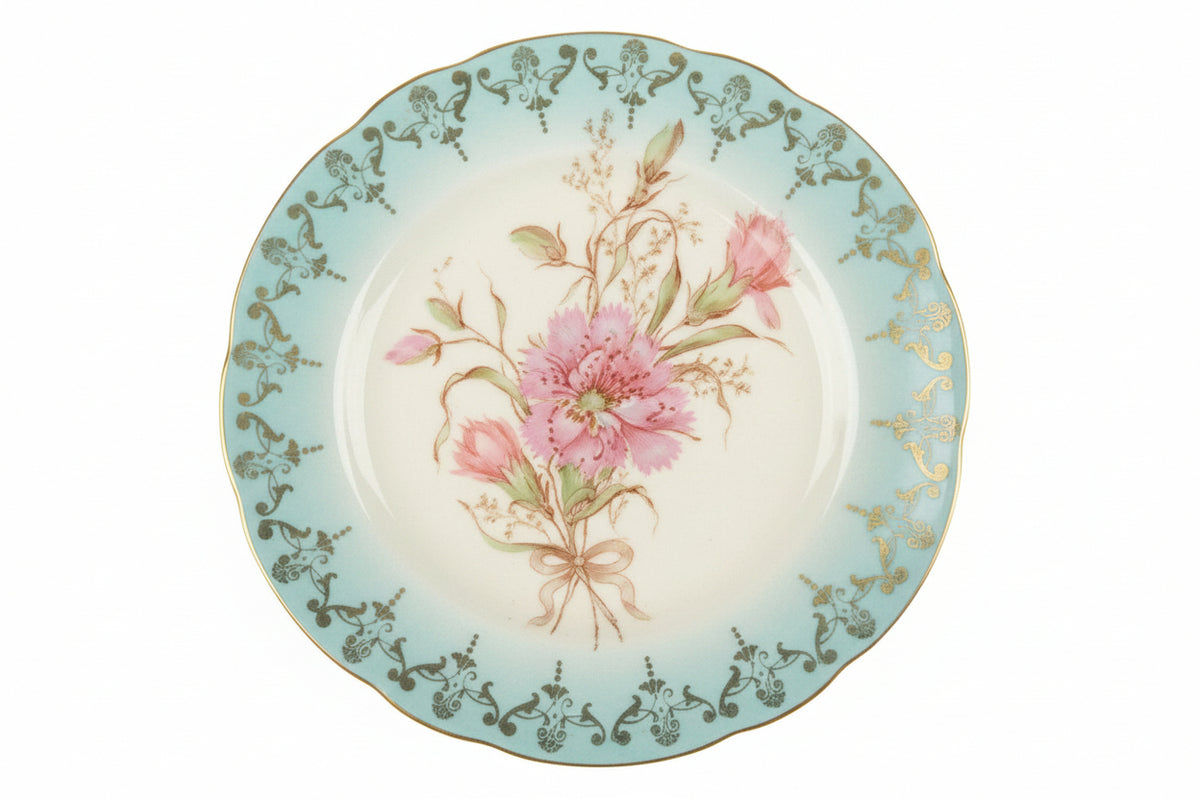 Set of 6 Antique Plates Blue Border Gilt Floral I. 1545 Mark Dresden Style China|286902642663