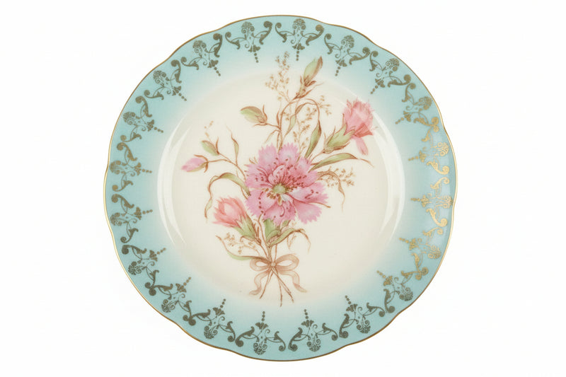 Set of 6 Antique Plates Blue Border Gilt Floral I. 1545 Mark Dresden Style China|286902642663