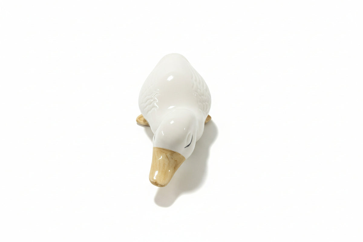 Vintage  White Ceramic Duck Figurine-Sleeping Preening Duckling Glossy Porcelain|286879120662