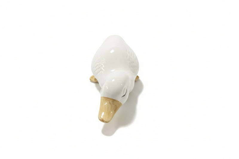 Vintage  White Ceramic Duck Figurine-Sleeping Preening Duckling Glossy Porcelain|286879120662