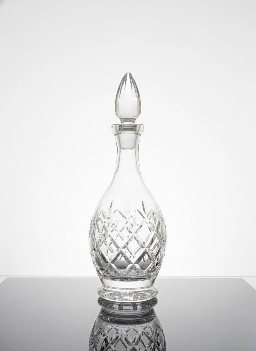 Vintage Diamond Cut Crystal Decanter With Pointed Stopper - Heavy Lead Crystal|286963073284