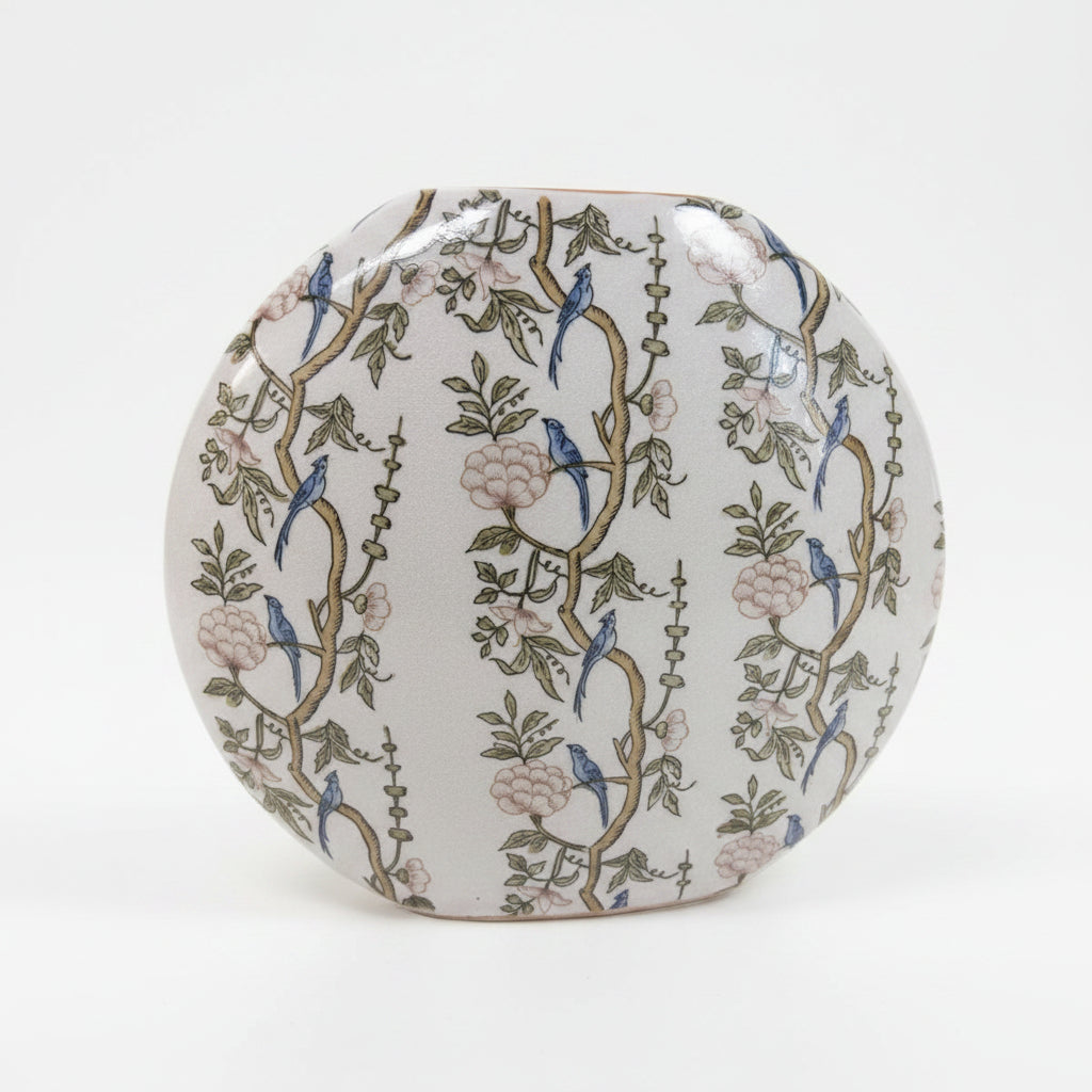 Amalfi “Blue Bird” Decorative Ceramic Vase - Chinoiserie Style Crackle Glaze|287134842017
