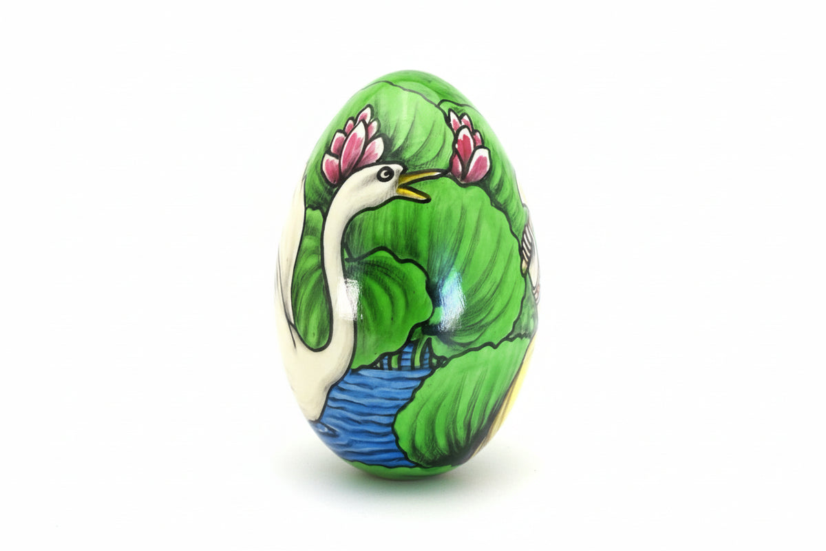 Hand-Painted Ostrich/Goose Egg: Lord Ganesha & Swan/Lotus Art|286918279942
