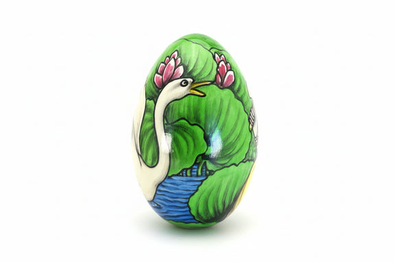 Hand-Painted Ostrich/Goose Egg: Lord Ganesha & Swan/Lotus Art|286918279942