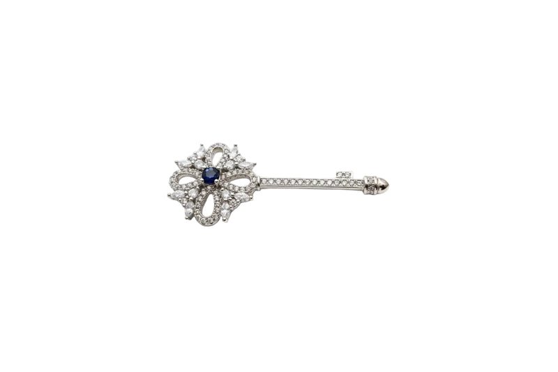 Triple Layered 18k White Gold Vermeil With 1.00Ct Sapphire Key|286915243490