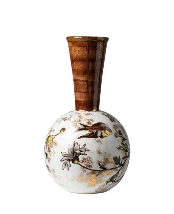 Rare Antique MOORE & CO. Floral Bud Vase 1872 Porcelain Hand Painted Gilt|286964472282