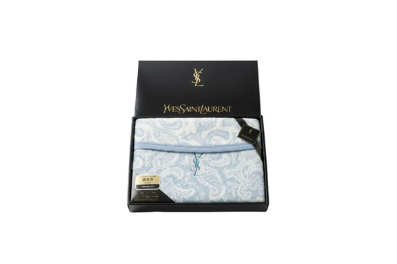 YSL Yves Saint Laurent 140x200cm 100% Cotton Throw Blanket Blue/White Nishikawa|286969491551